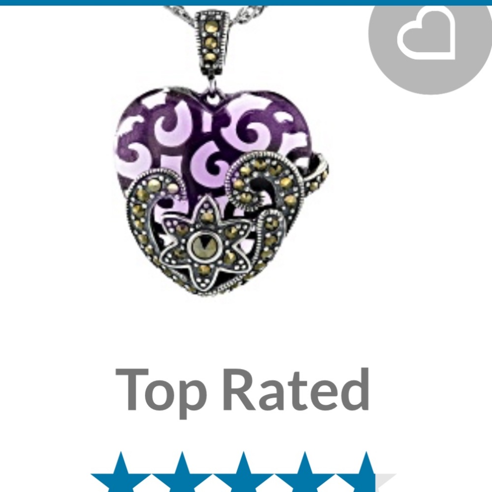 Purple Glass and marcasite heart on sterling silver chain.